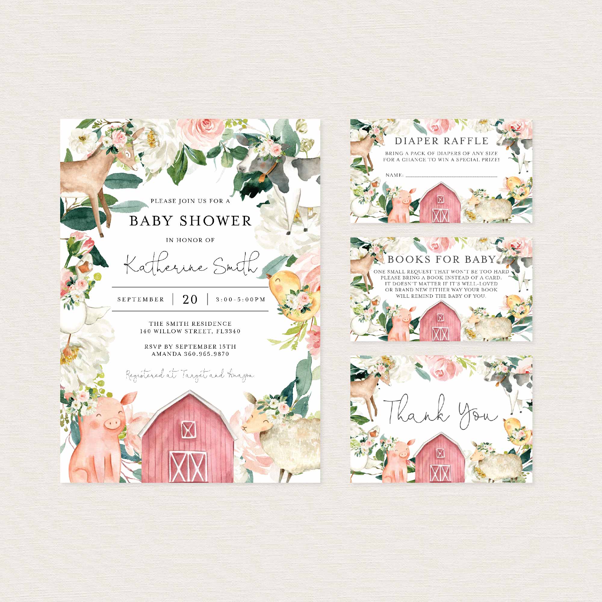 On The Farm Blush Baby Shower Printables