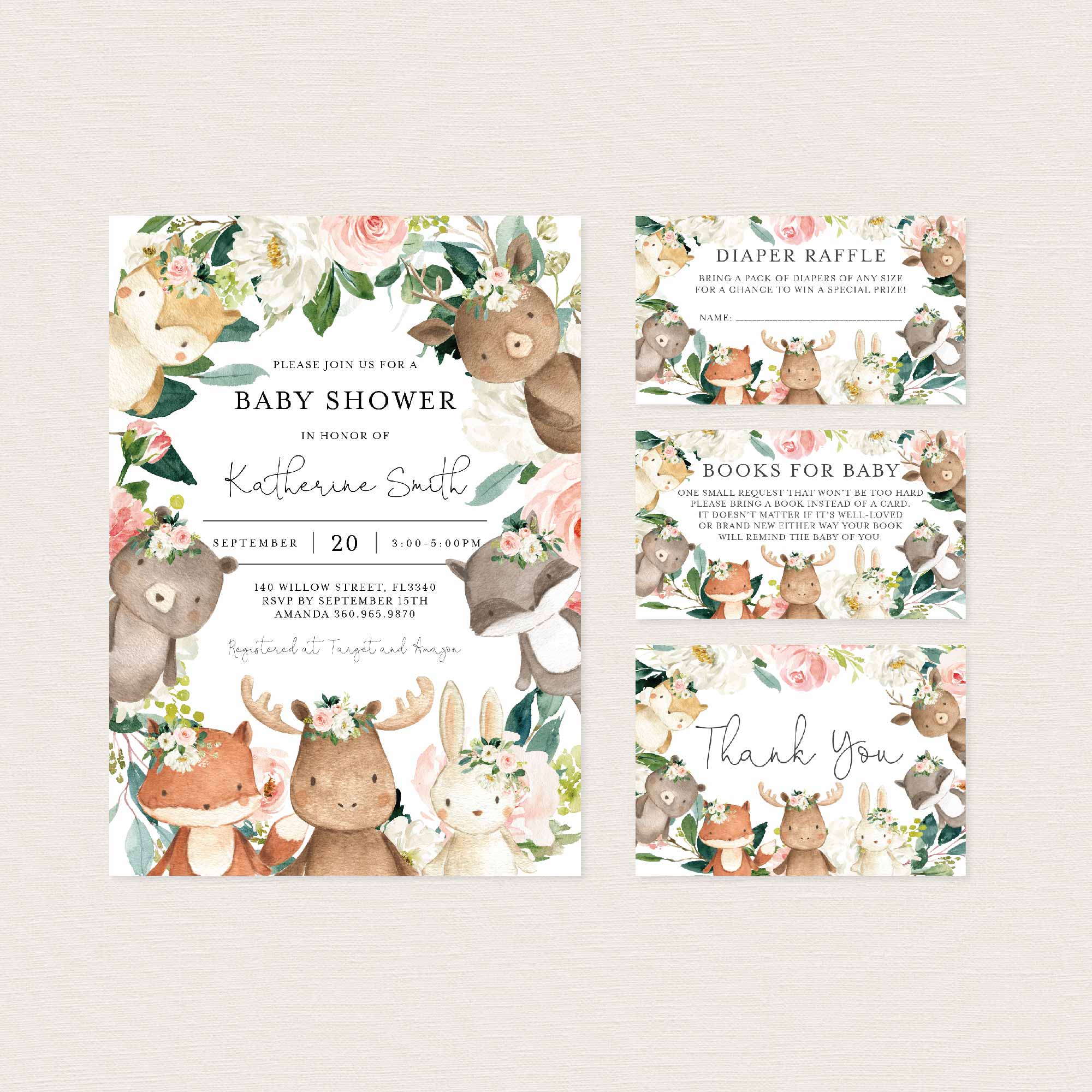 Woodland Friends Blush Baby Shower Printables