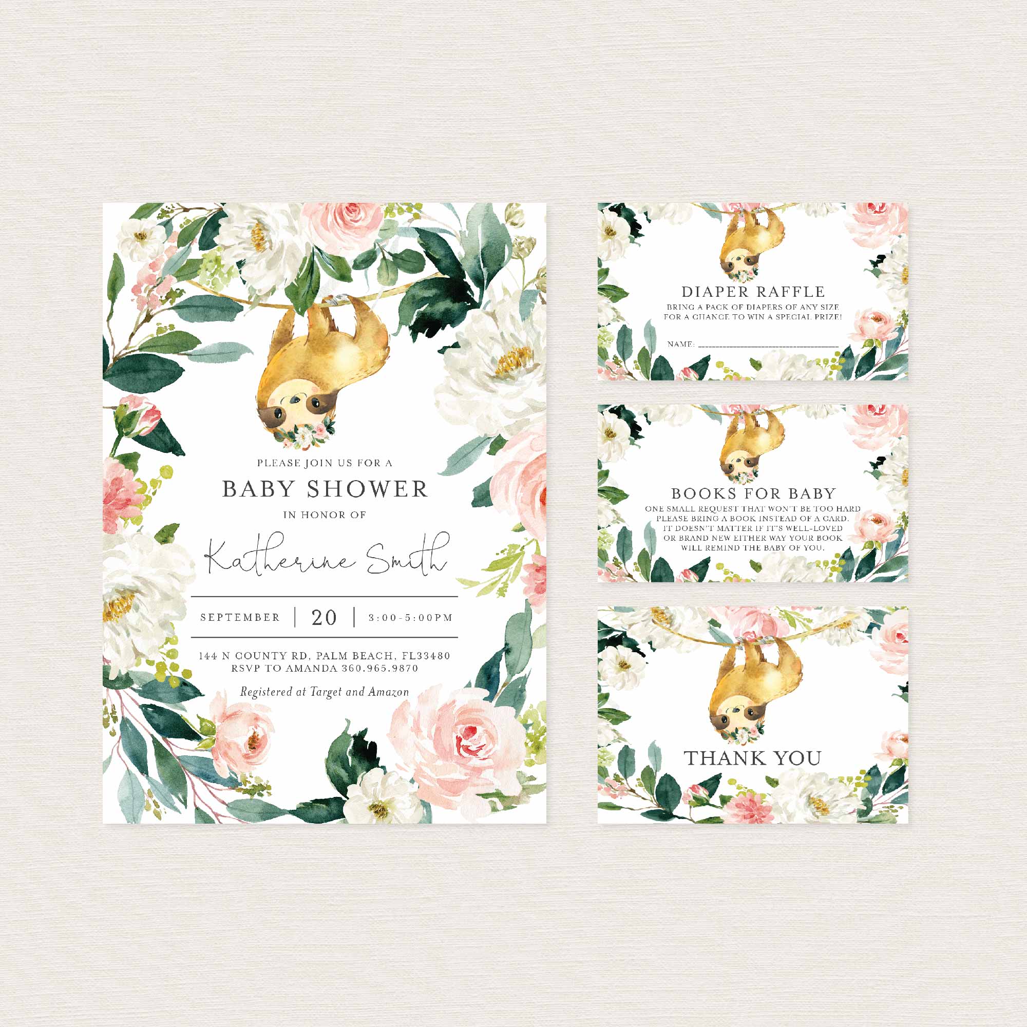 Sloth Blush Baby Shower Printables