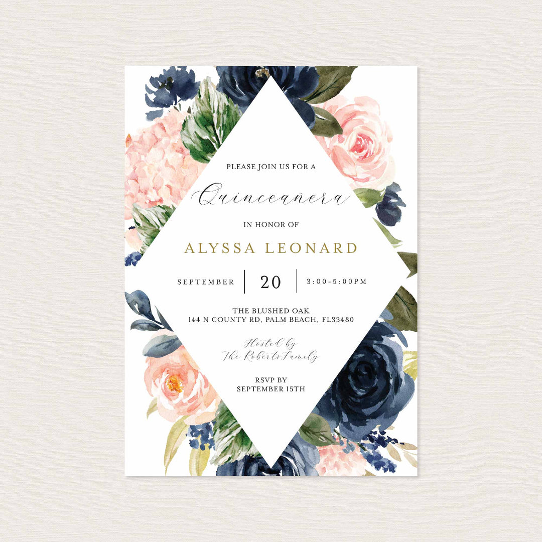 Navy Blush Quinceañera Invitation Printable