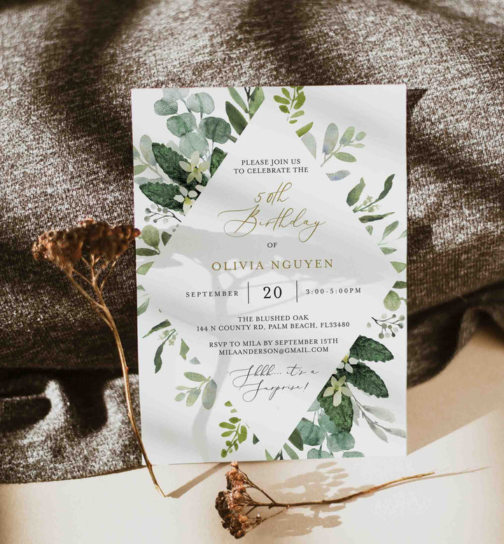 Foliage Adult Birthday Invitation Printable