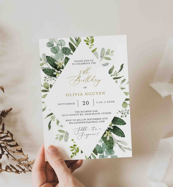 Foliage Adult Birthday Invitation Printable