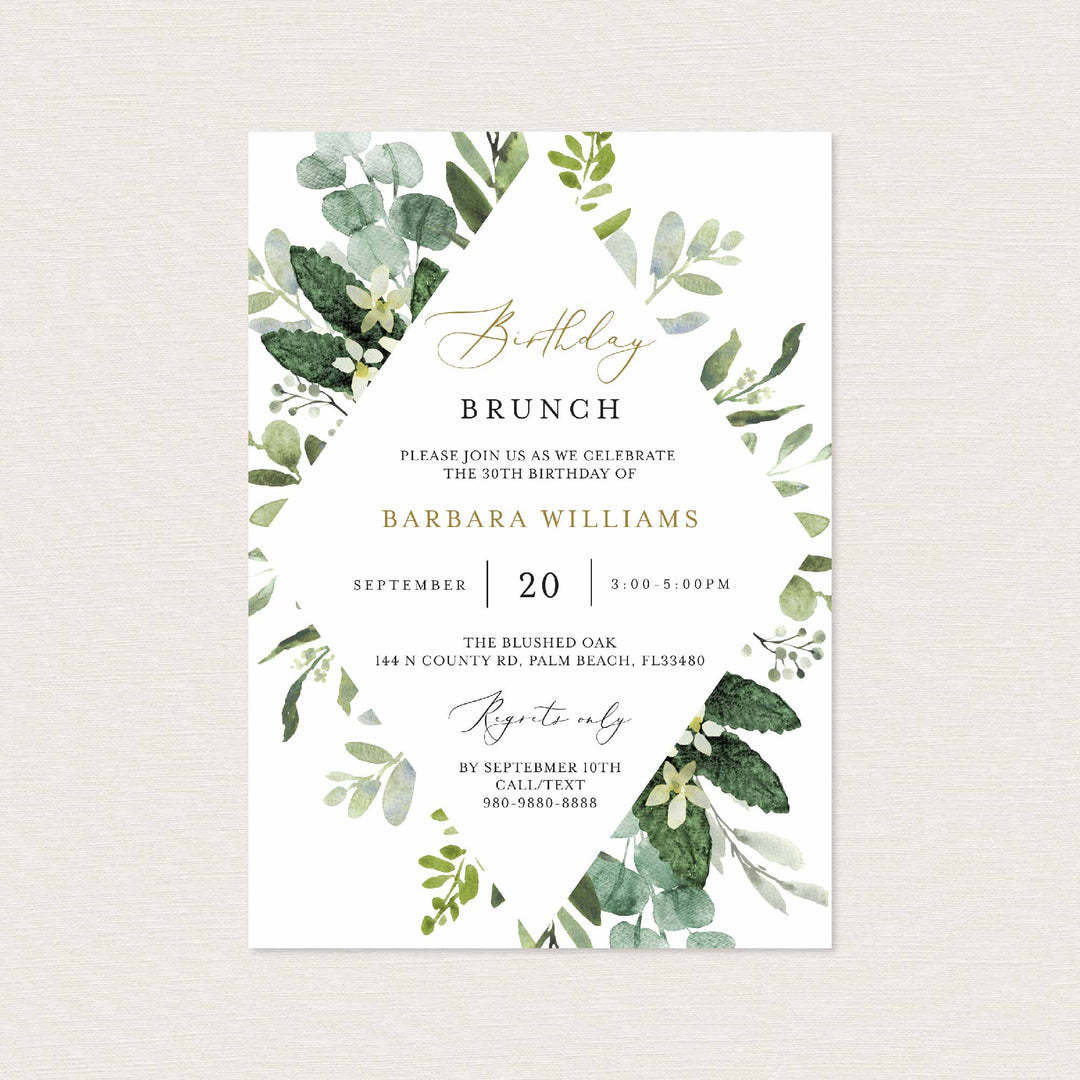 Foliage Birthday Brunch Invitation Printable