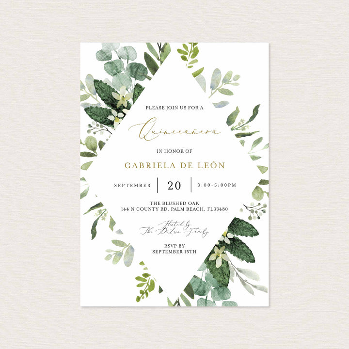 Foliage Quinceañera Invitation Printable