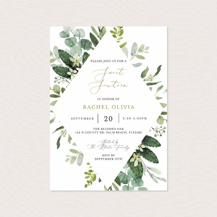 Foliage Sweet 16 Birthday Invitation Printable