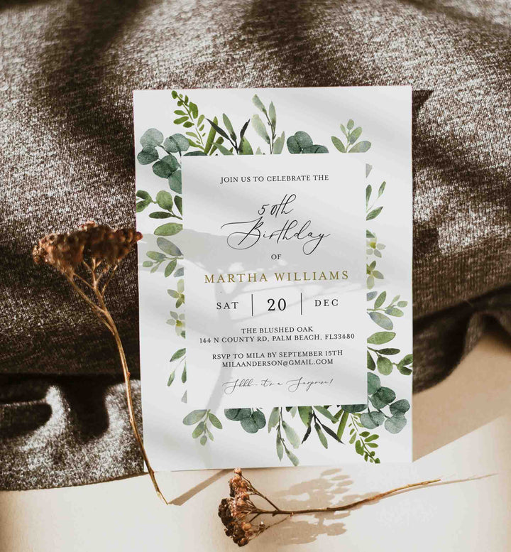 Foliage Adult Birthday Invitation Printable