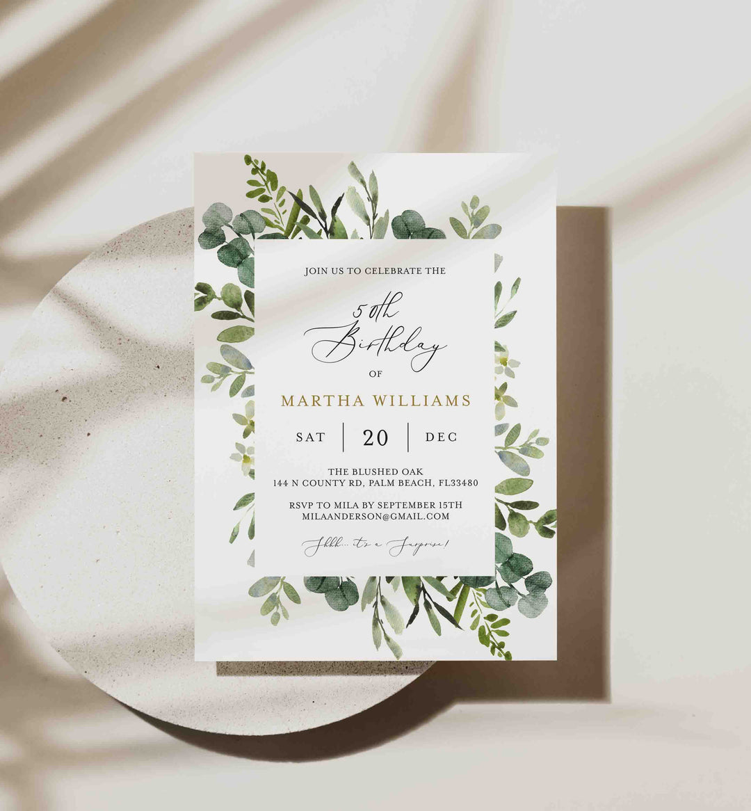 Foliage Adult Birthday Invitation Printable