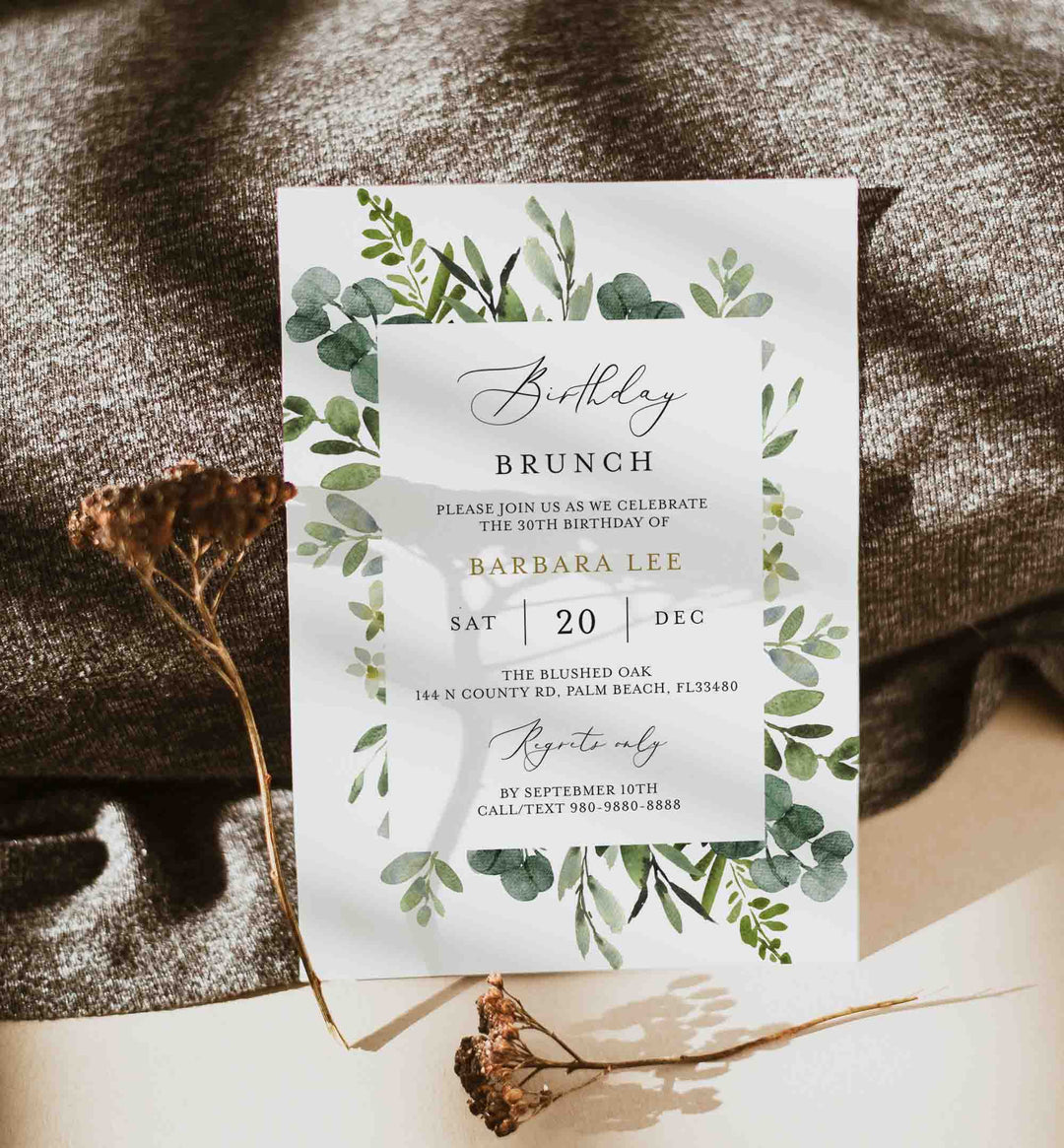 Foliage Birthday Brunch Invitation Printable