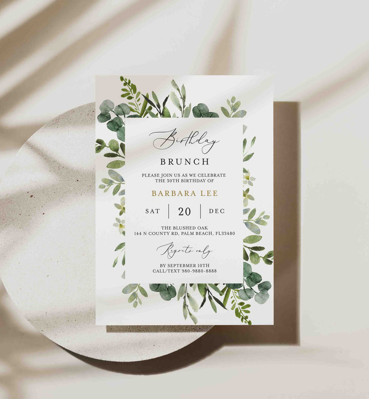 Foliage Birthday Brunch Invitation Printable