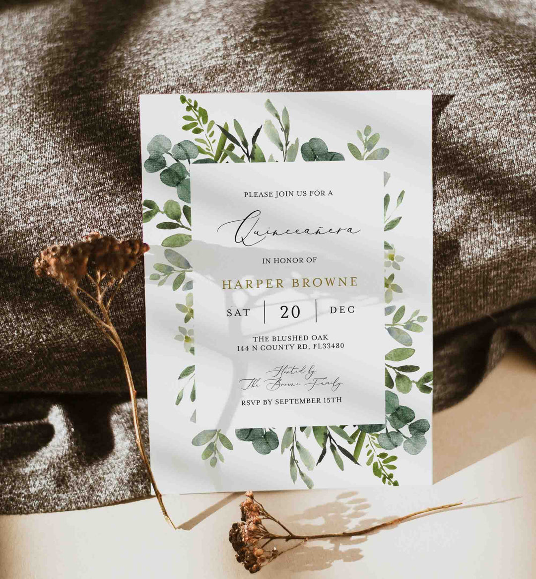 Foliage Quinceañera Invitation Printable