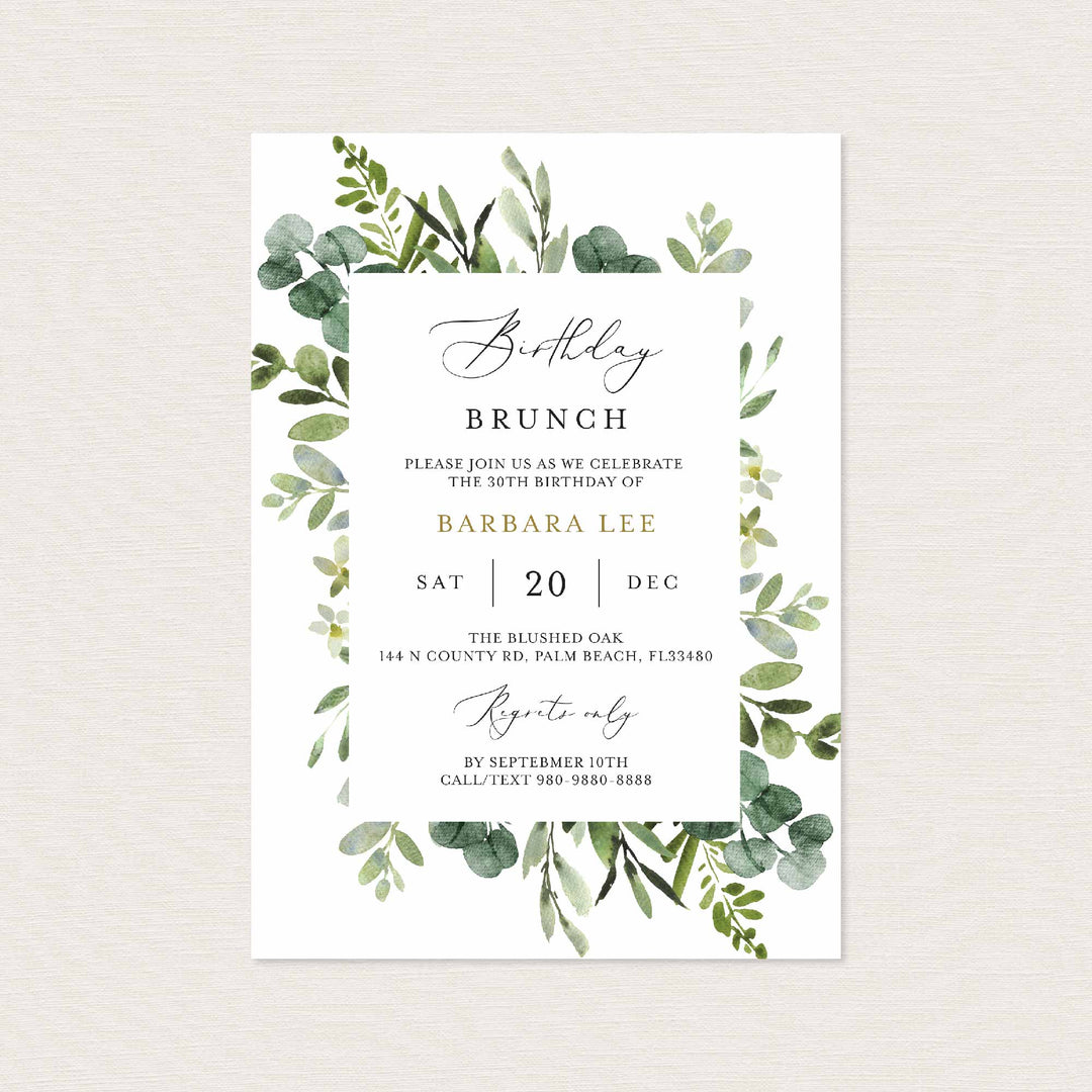 Foliage Birthday Brunch Invitation Printable