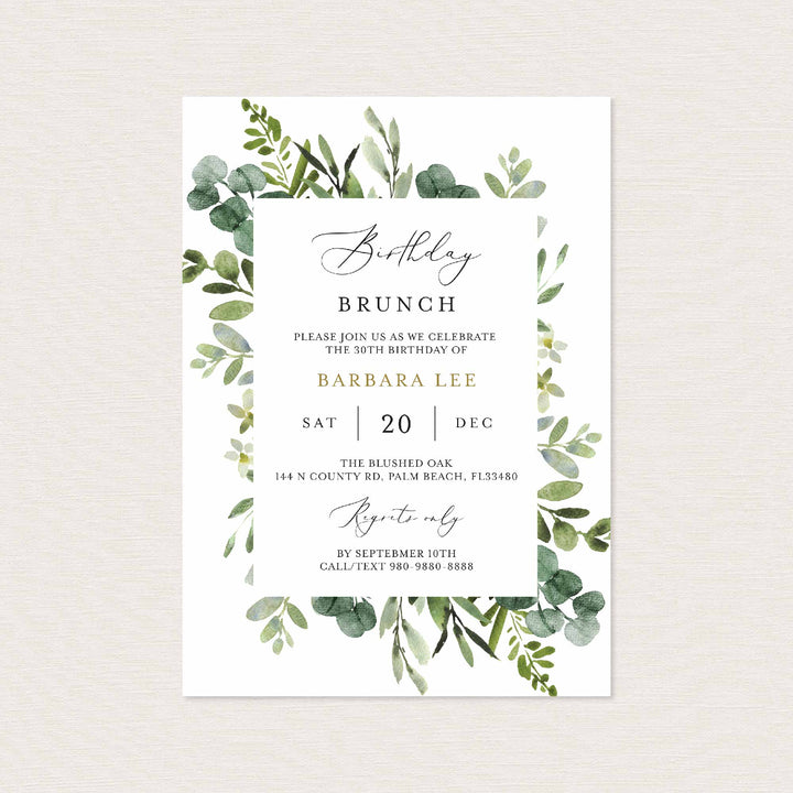 Foliage Birthday Brunch Invitation Printable