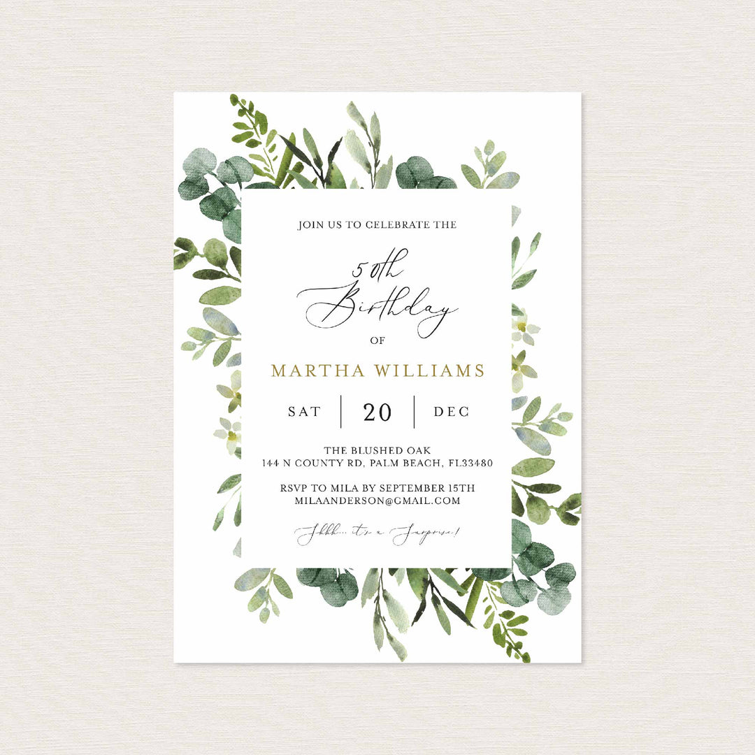 Foliage Adult Birthday Invitation Printable