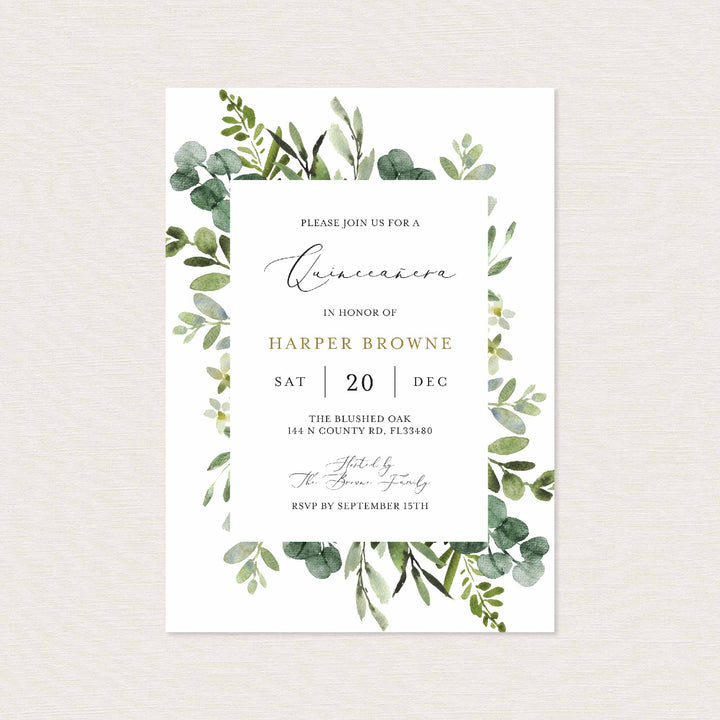 Foliage Quinceañera Invitation Printable