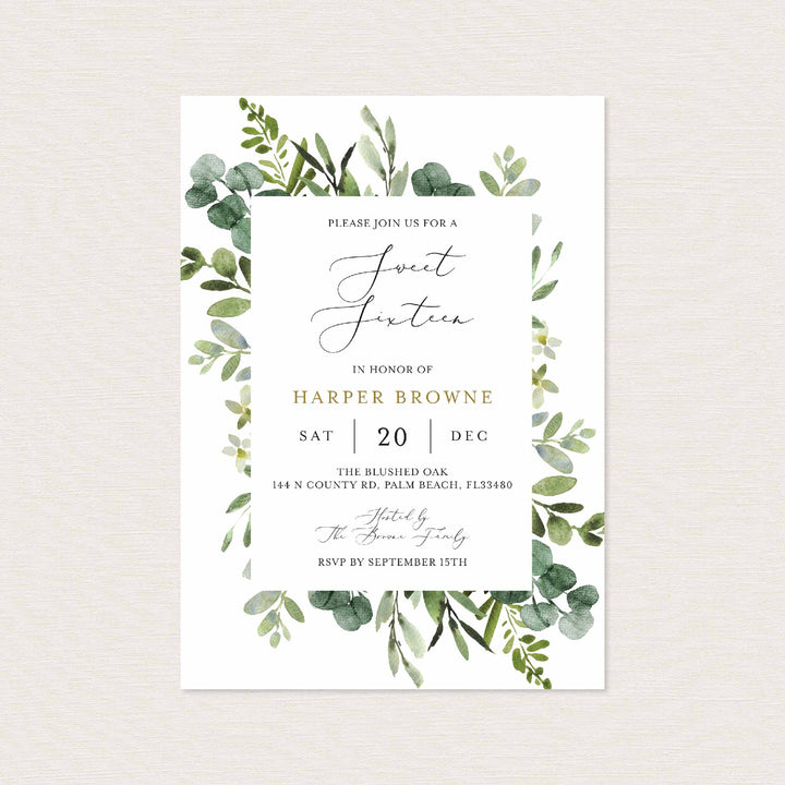 Foliage Sweet 16 Birthday Invitation Printable