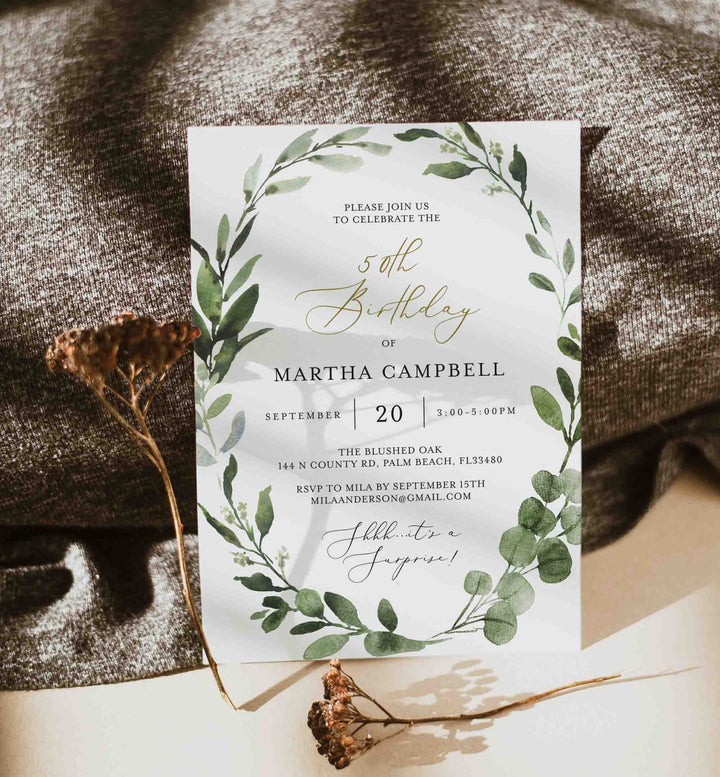 Foliage Adult Birthday Invitation Printable