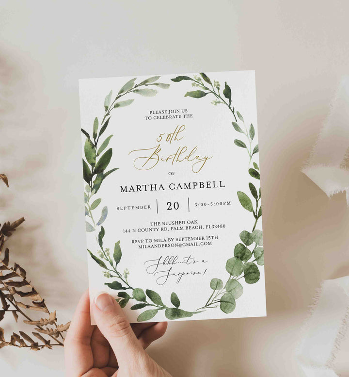 Foliage Adult Birthday Invitation Printable