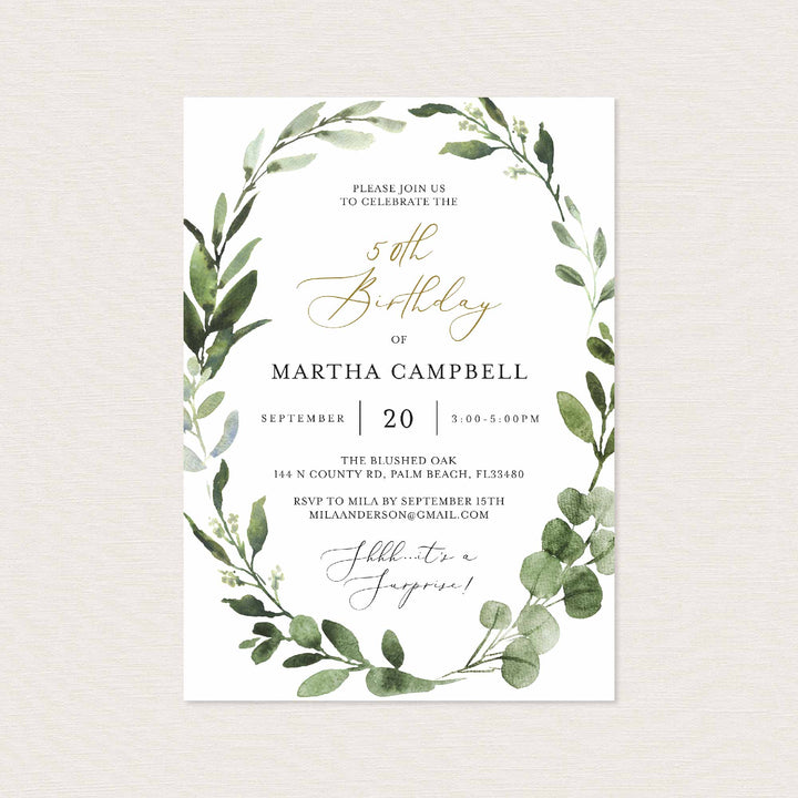 Foliage Adult Birthday Invitation Printable