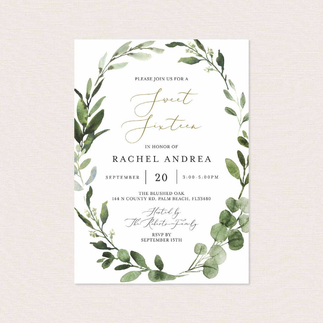 Foliage Sweet 16 Birthday Invitation Printable