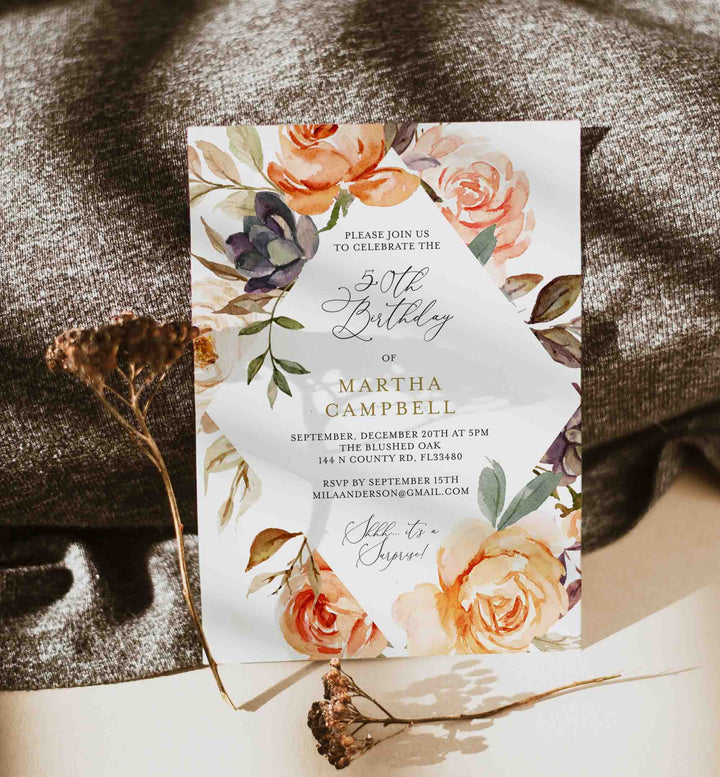 Autumn Garden Adult Birthday Invitation Printable