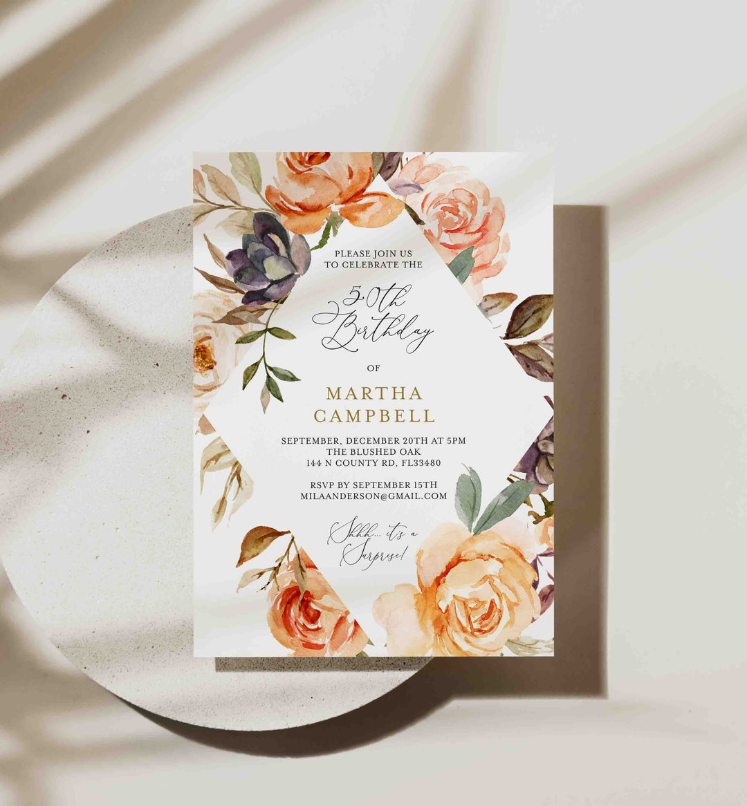 Autumn Garden Adult Birthday Invitation Printable