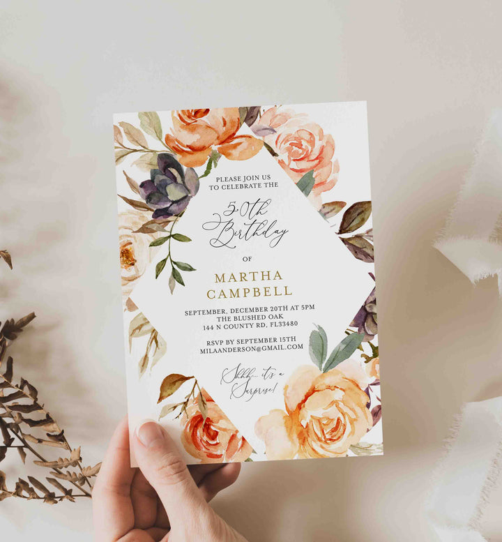 Autumn Garden Adult Birthday Invitation Printable