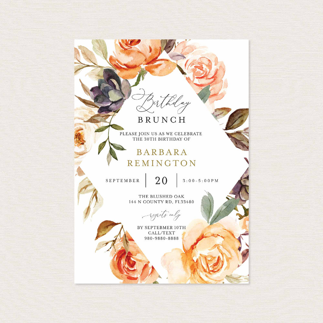 Autumn Garden Birthday Brunch Invitation Printable