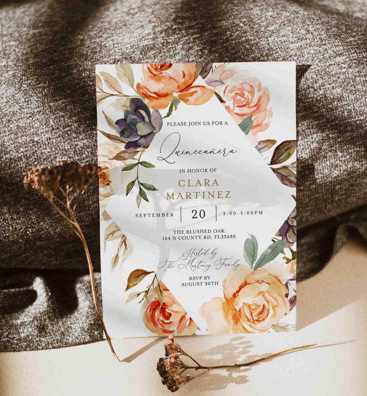 Autumn Garden Quinceañera Invitation Printable