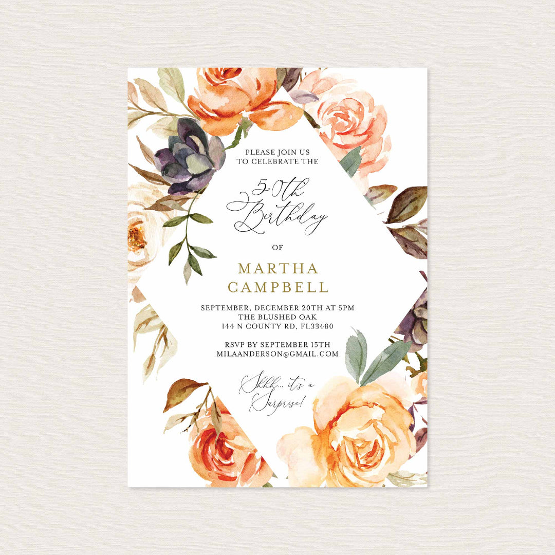 Autumn Garden Adult Birthday Invitation Printable