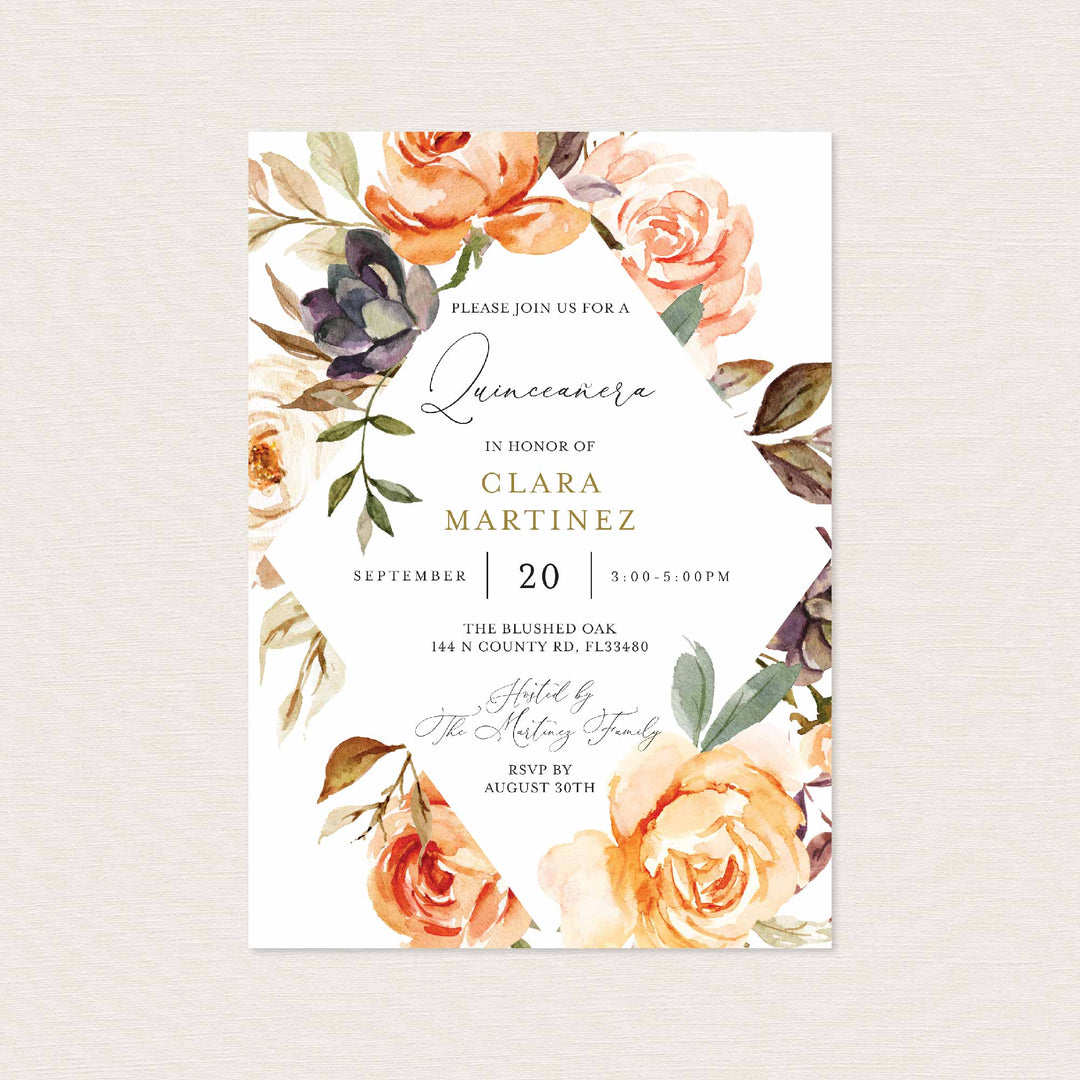 Autumn Garden Quinceañera Invitation Printable