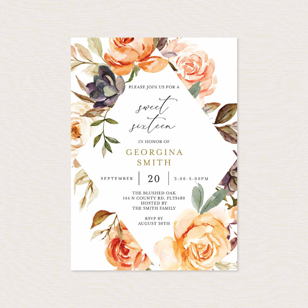 Autumn Garden Sweet 16 Birthday Invitation Printable