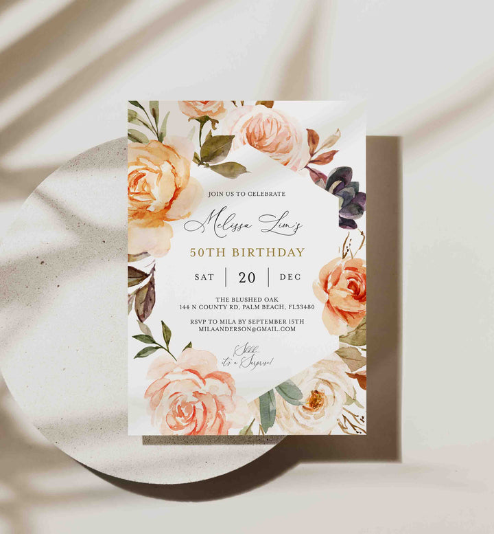 Autumn Garden Adult Birthday Invitation Printable