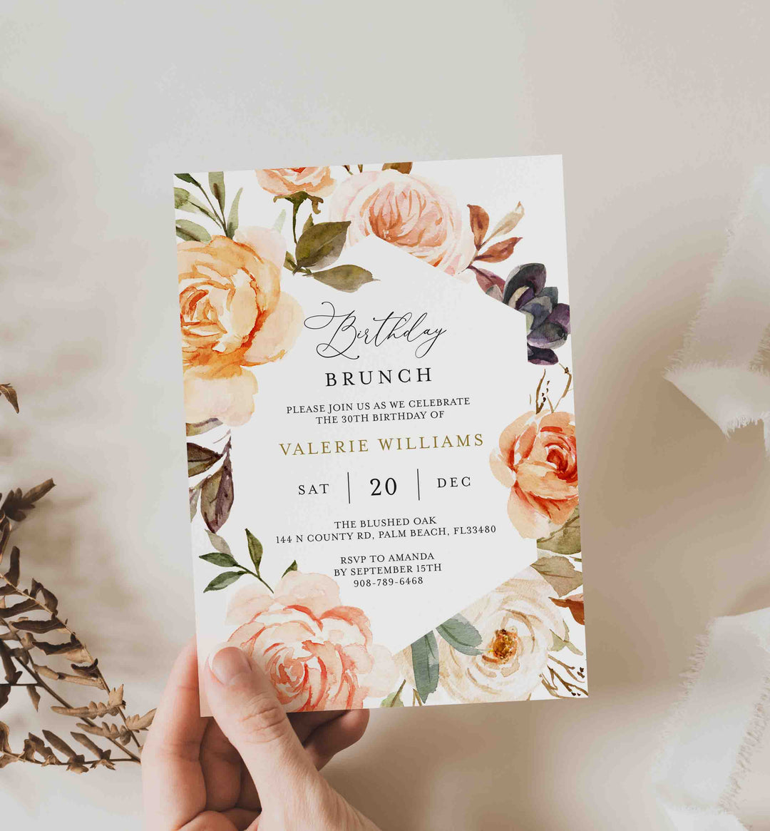 Autumn Garden Birthday Brunch Invitation Printable