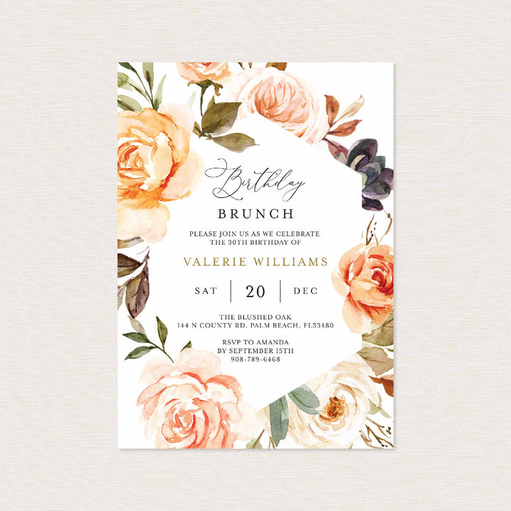 Autumn Garden Birthday Brunch Invitation Printable