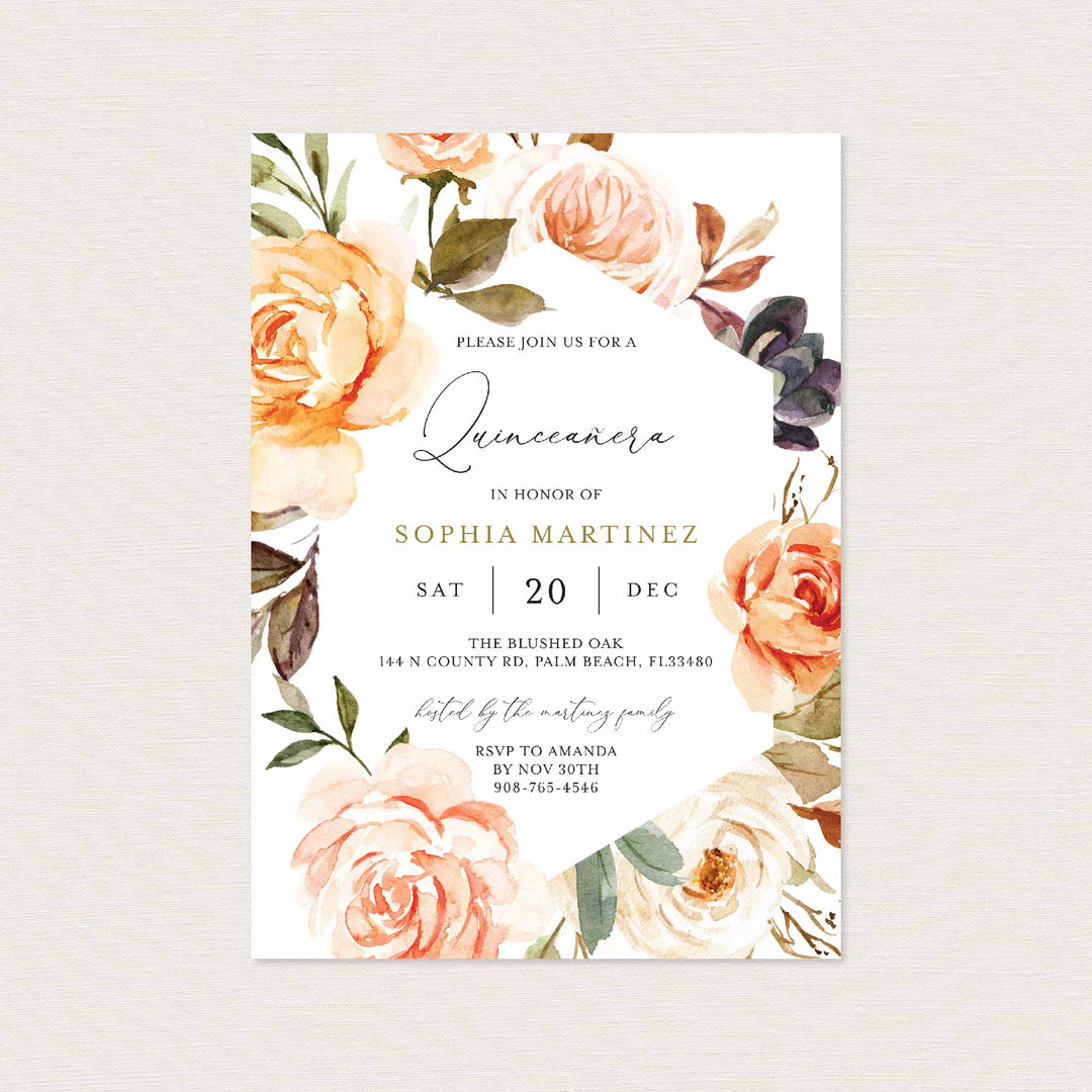 Autumn Garden Quinceañera Invitation Printable