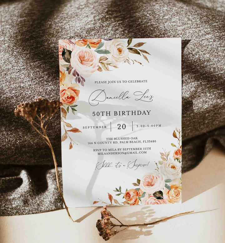 Autumn Garden Adult Birthday Invitation Printable