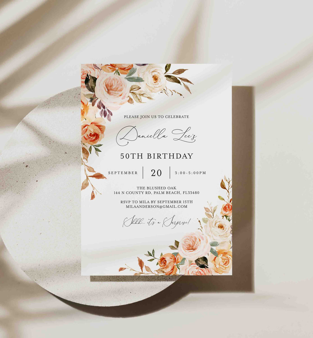 Autumn Garden Adult Birthday Invitation Printable