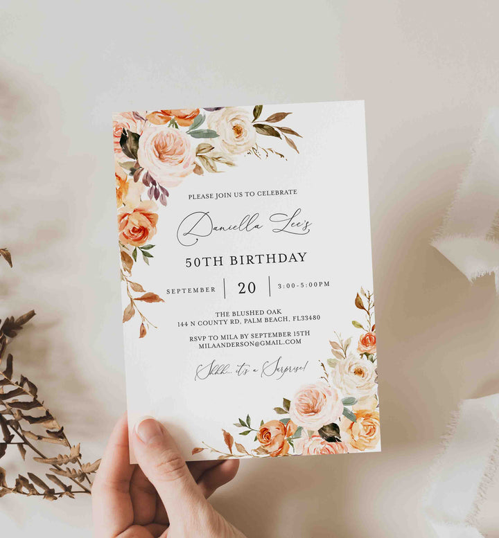 Autumn Garden Adult Birthday Invitation Printable