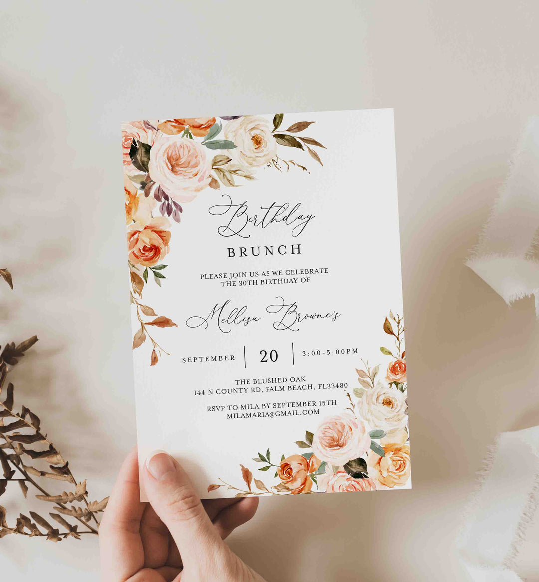 Autumn Garden Birthday Brunch Invitation Printable