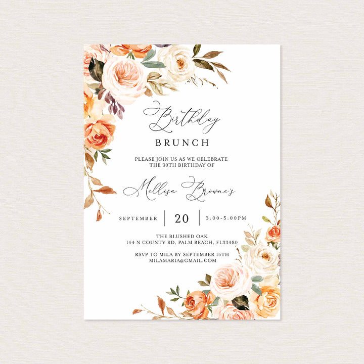 Autumn Garden Birthday Brunch Invitation Printable