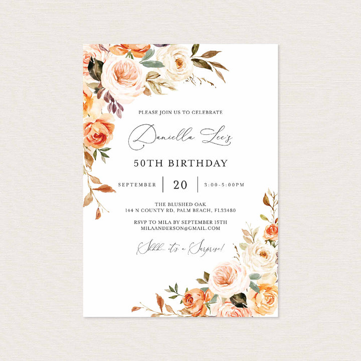 Autumn Garden Adult Birthday Invitation Printable