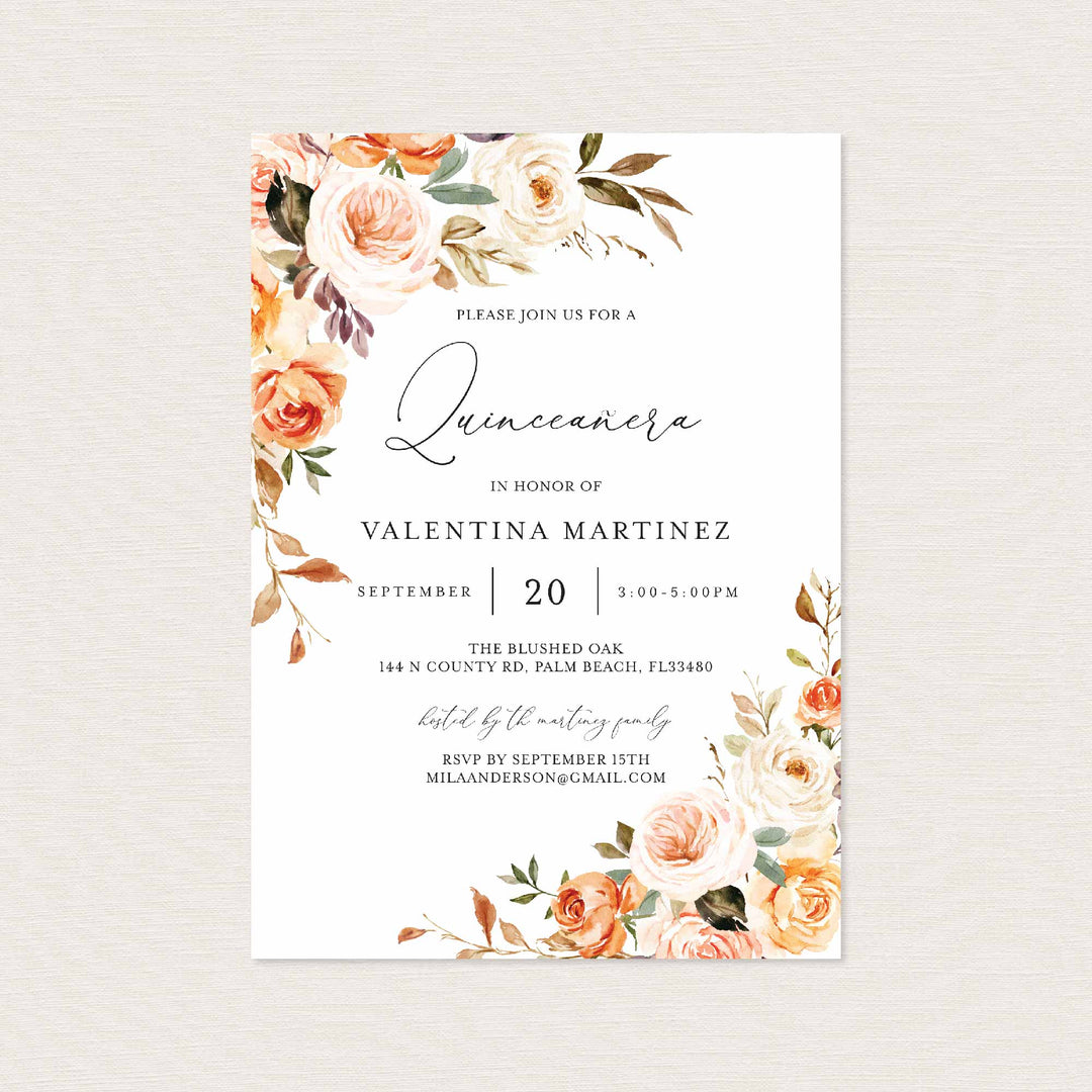 Autumn Garden Quinceañera Invitation Printable