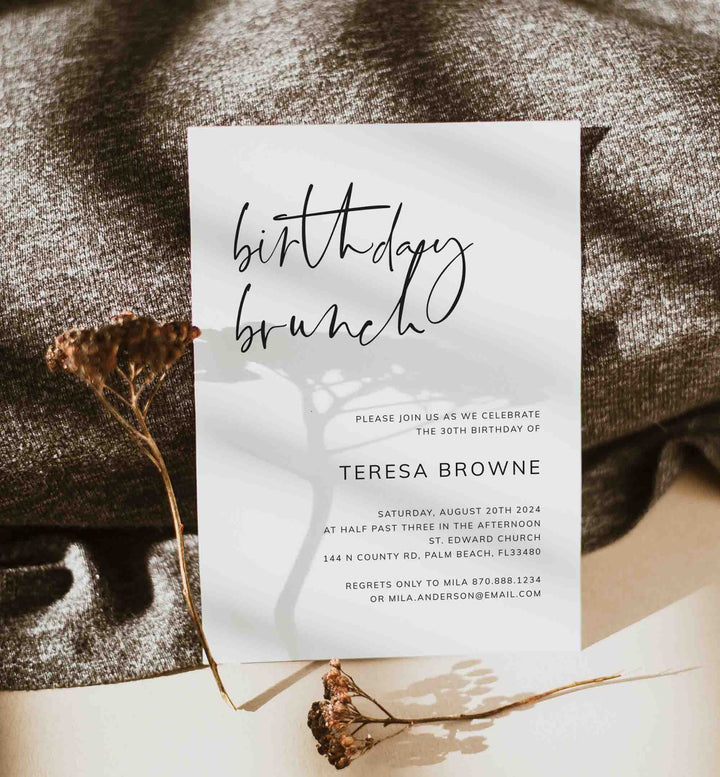 Modern Minimal Birthday Brunch Invitation Printable