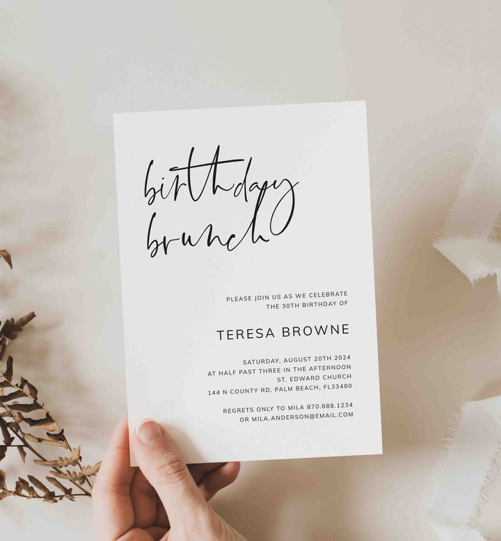 Modern Minimal Birthday Brunch Invitation Printable