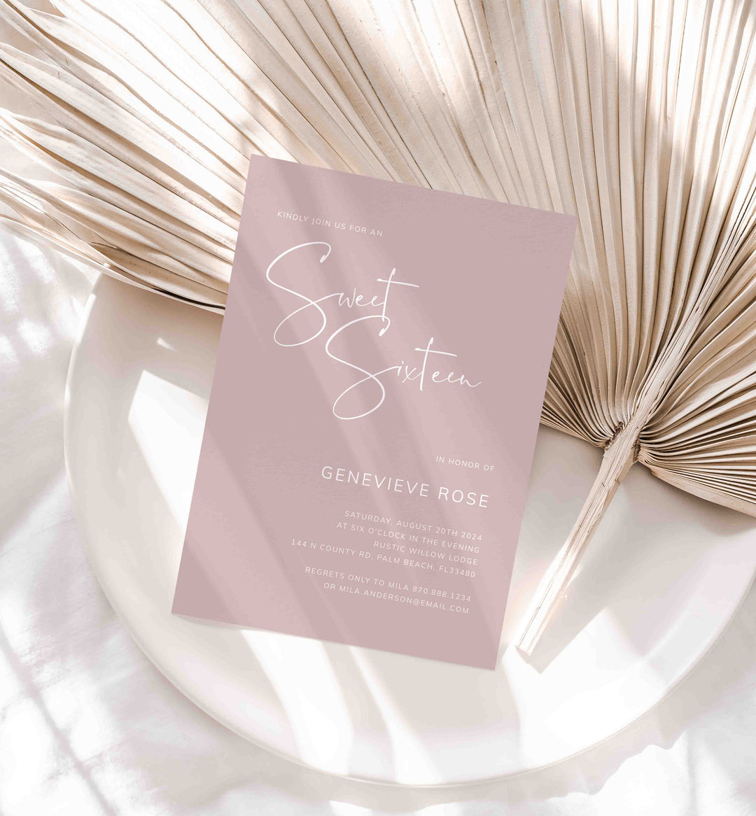 Modern Minimal Sweet 16 Birthday Invitation Printable