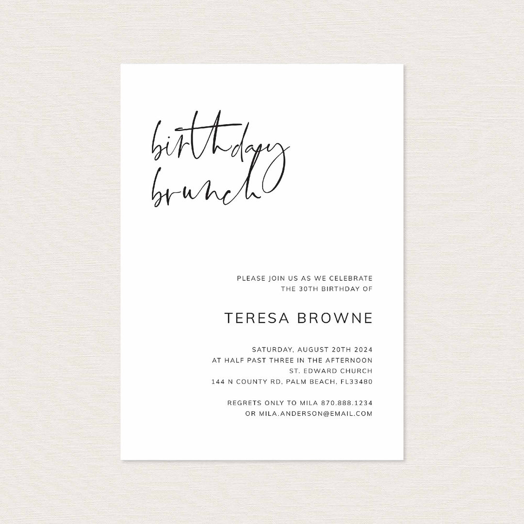 Modern Minimal Birthday Brunch Invitation Printable