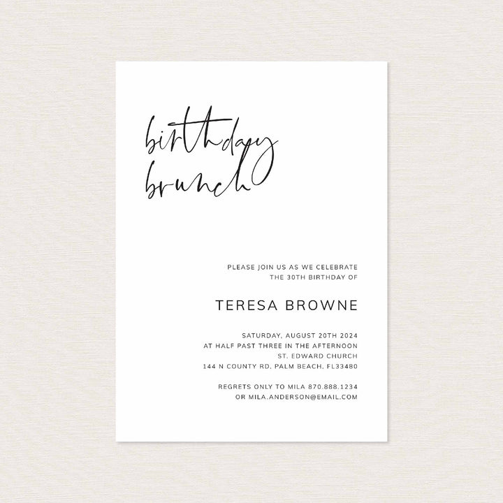 Modern Minimal Birthday Brunch Invitation Printable