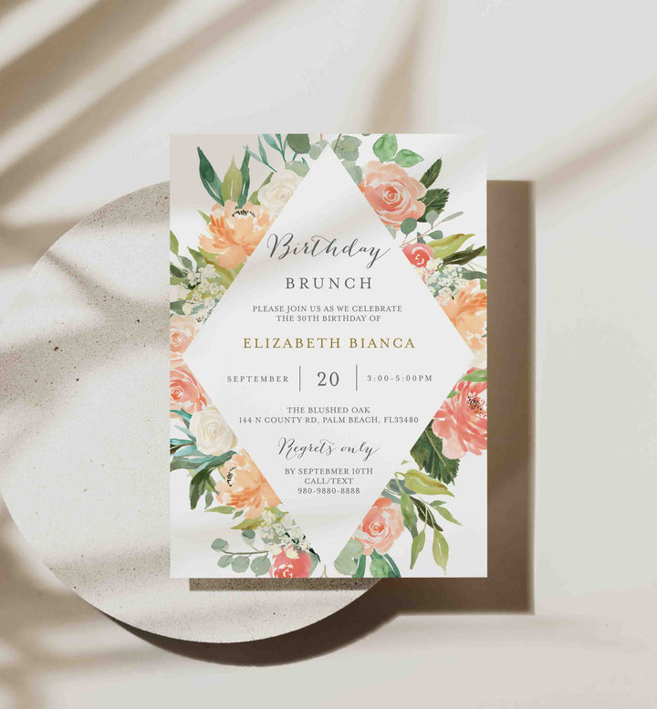 Peach and Cream Birthday Brunch Invitation Printable