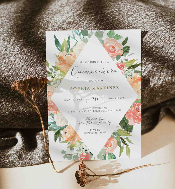 Peach and Cream Quinceañera Invitation Printable