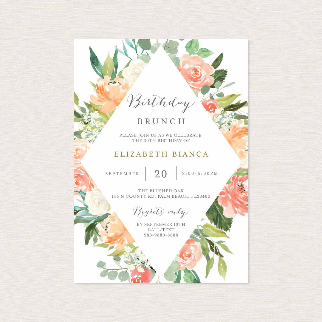 Peach and Cream Birthday Brunch Invitation Printable